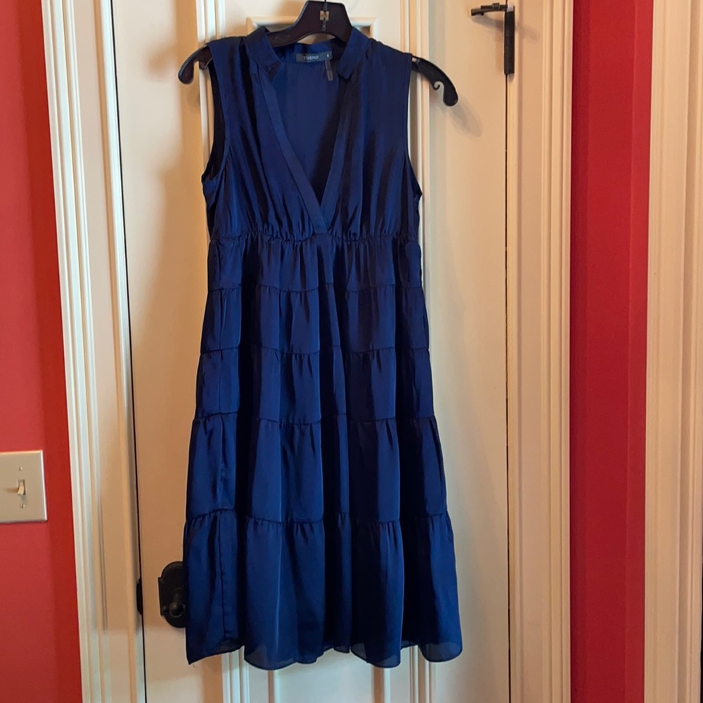 Theme navy silk tiered dress, Small